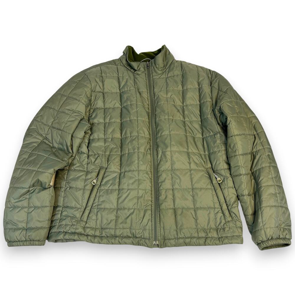 LL Bean Jacket Mens L Olive Puffer Full Zip Pockets Lightweight O ANK9